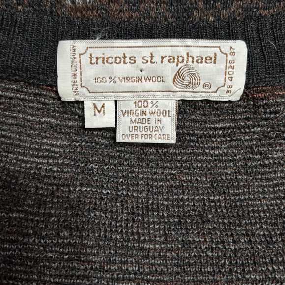 Vintage Unisex TRICOTS ST RAPHAEL V-NECK SWEATER VEST SZ M 100% Wool Brown/Black - Picture 4 of 4